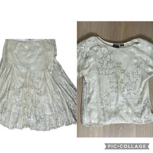 VINTAGE Marquis By Randall Cosco 100% Silk Sequin Skirt and Top